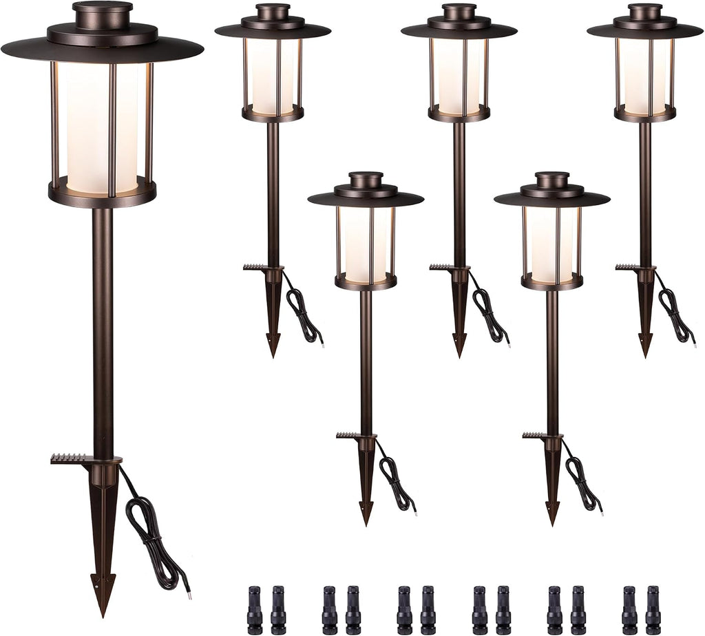 Outdoor Low Voltage Pathway Light, 12V Warm & Cool White Switchable Path Lights LED, IP65 Waterproof Landscaping Pathlight, Walk Side Lighting 5W ORB Aluminum for Backyard Lawn (6 Pack)