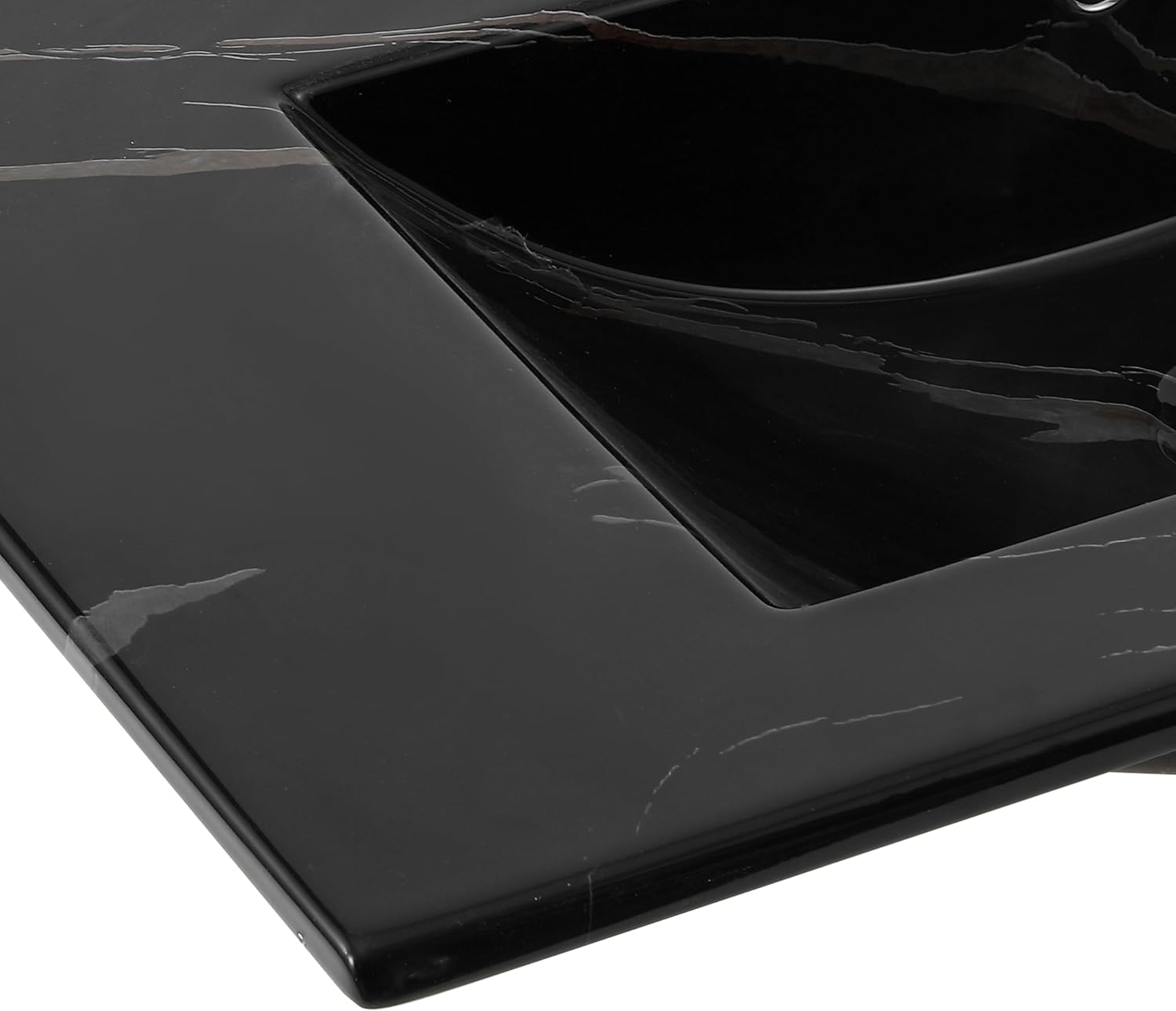 JONATHAN Y Ancillary 30 in. W x 18.25 in. D Ceramic Vanity Sink Top with 3-Hole Rectangular Single Sink Basin, Black Marble Effect SNK1002D