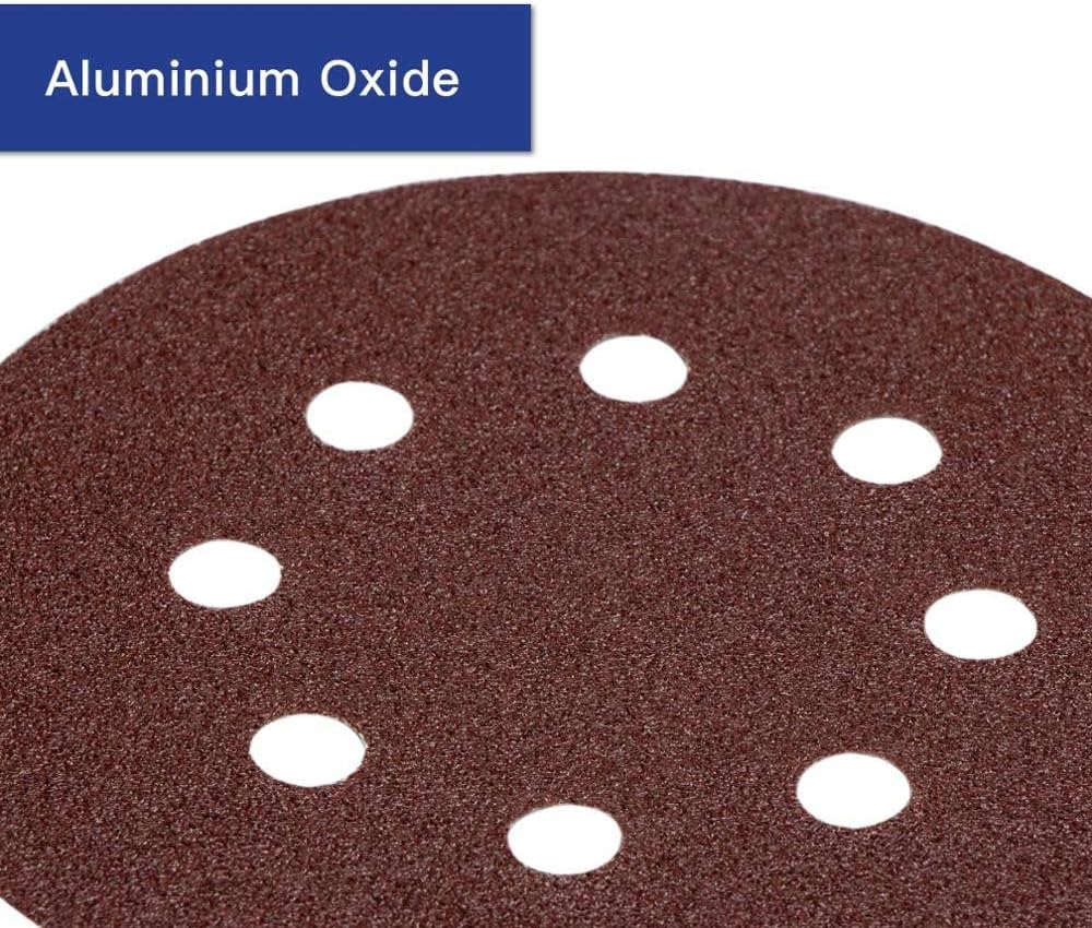 100 Pieces 125mm 5-inch 8 Holes Sandpaper Sanding Disc Sanding Paper Hook and Loop Grit 40~2000 Woodworking Abrasive Tools,80,Coarse,125mm 8 Holes