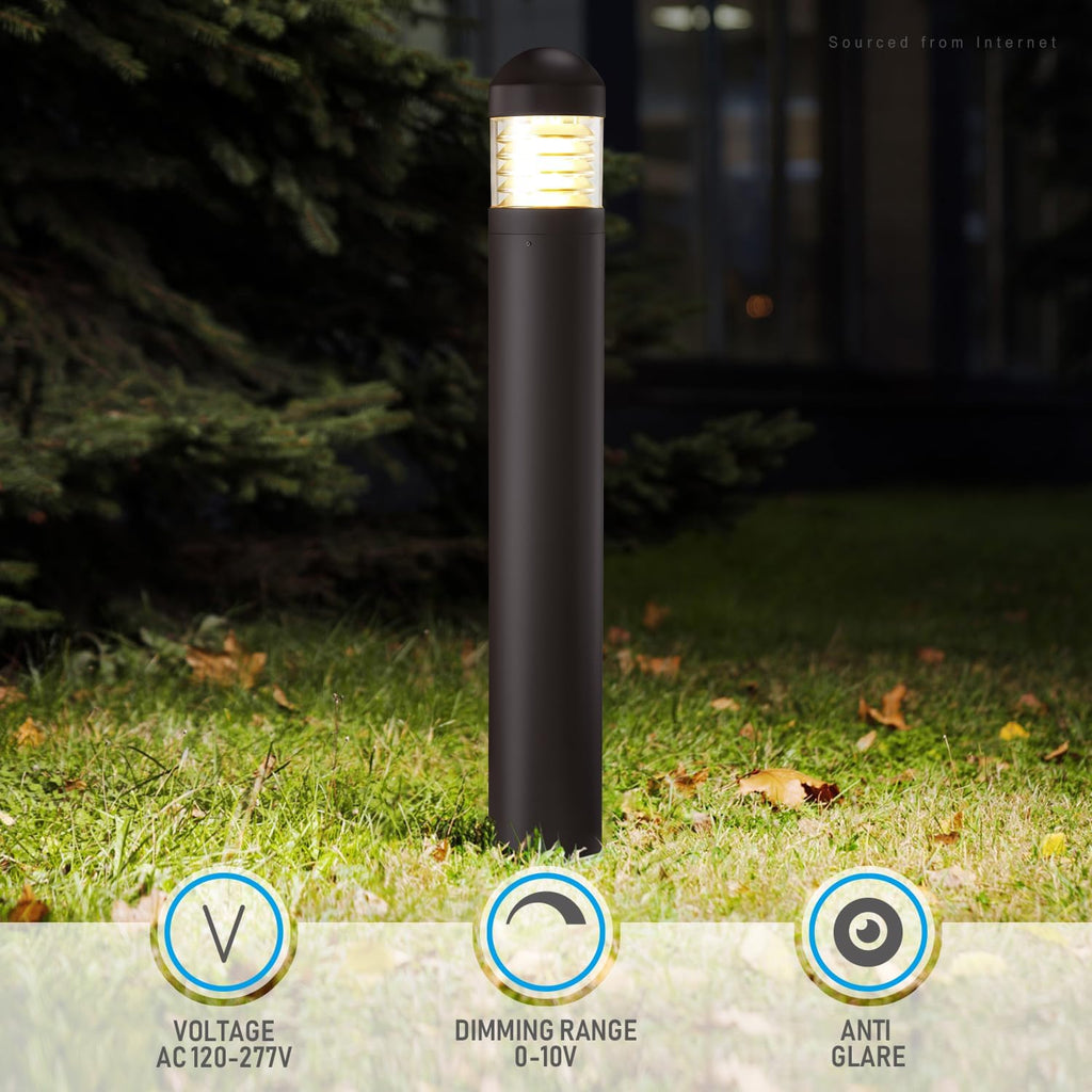 LEONLITE 3CCT LED Bollard Landscape Pathway Light, 43' 14W/19W/24W Adjustable Watts, 120V-277V Commercial Bollard Fixture, 0-10V Dimmable UL Listed Landscape Area Light, Louvered