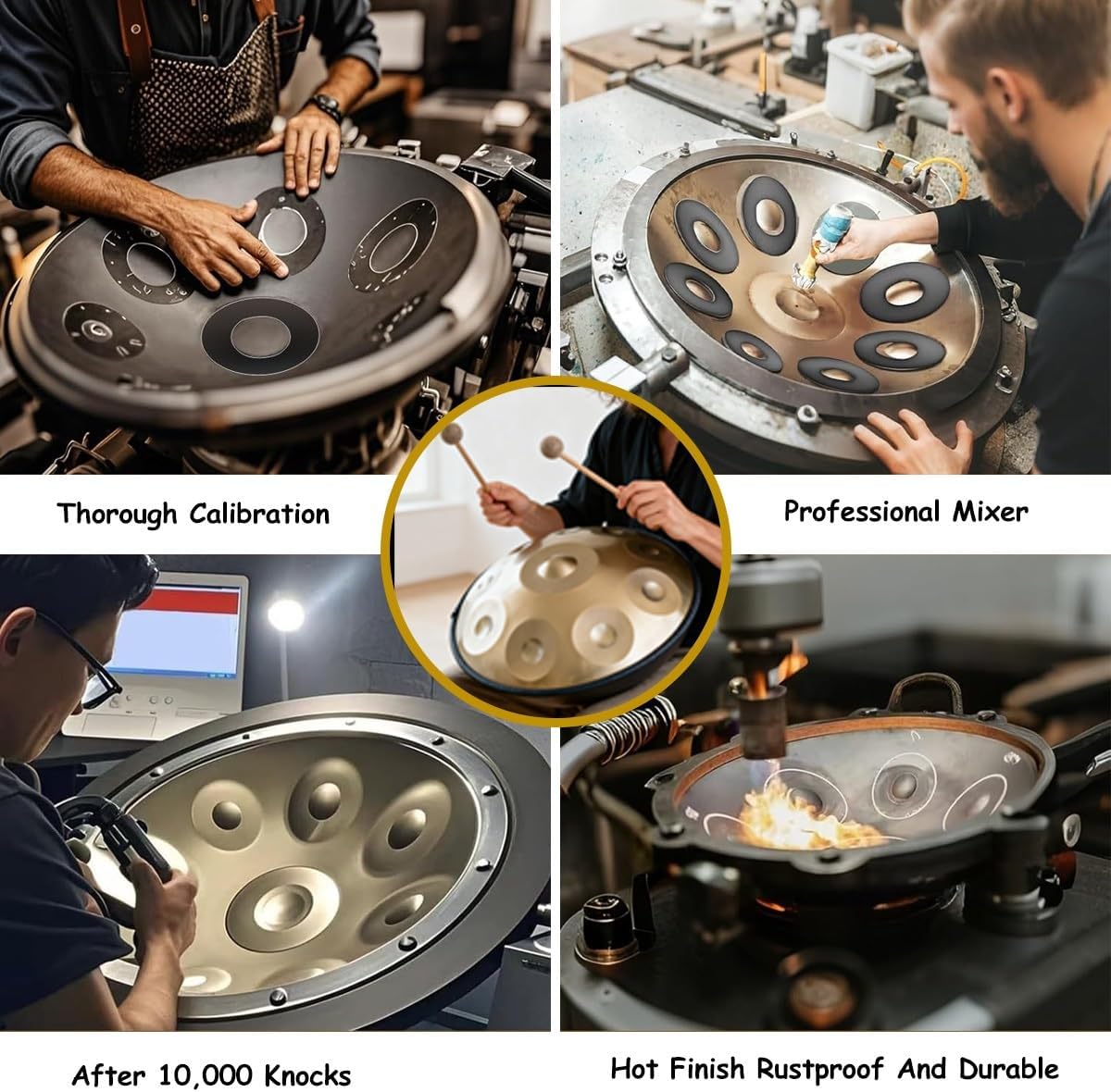 Handpan Drums In D Minor, 440hz 22inches Hand Drum Set With Backpack, Courses, Stand, Cleaning Cloth, And Two Mallets Percussion Instruments Tunable(Gold,10)
