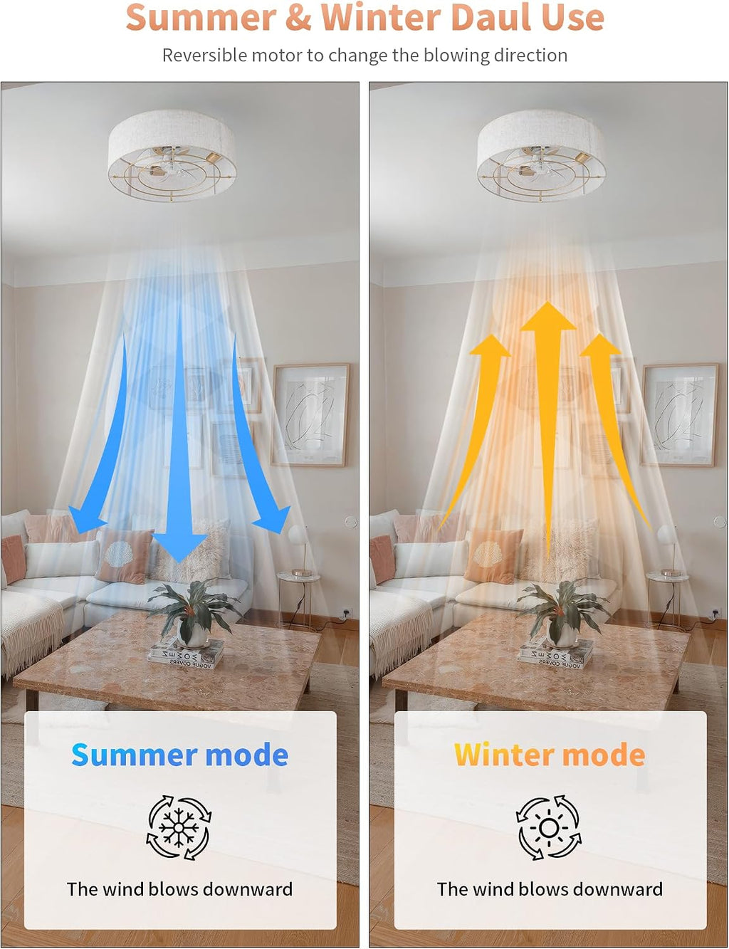 Ceiling Fans with Lights, 20' Boho Ceiling Fan with Light Flush Mount, Drum Rattan Low Profile with 6 Speeds, Remote Control for Bedroom, Nursery, Living Room