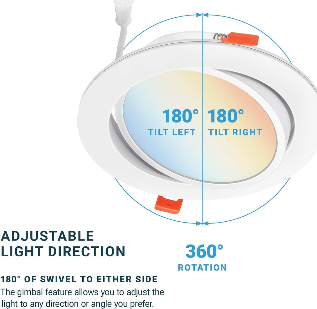 PARMIDA (12 Pack) 6 Inch 5CCT Ultra-Thin LED Adjustable Gimbal Recessed Lighting with J-Box, 2700K/3000K/3500K/4000K/5000K 5 Color Selectable, 12W, Eyeball Canless Slim Panel Lights, Dimmable, IC, ETL