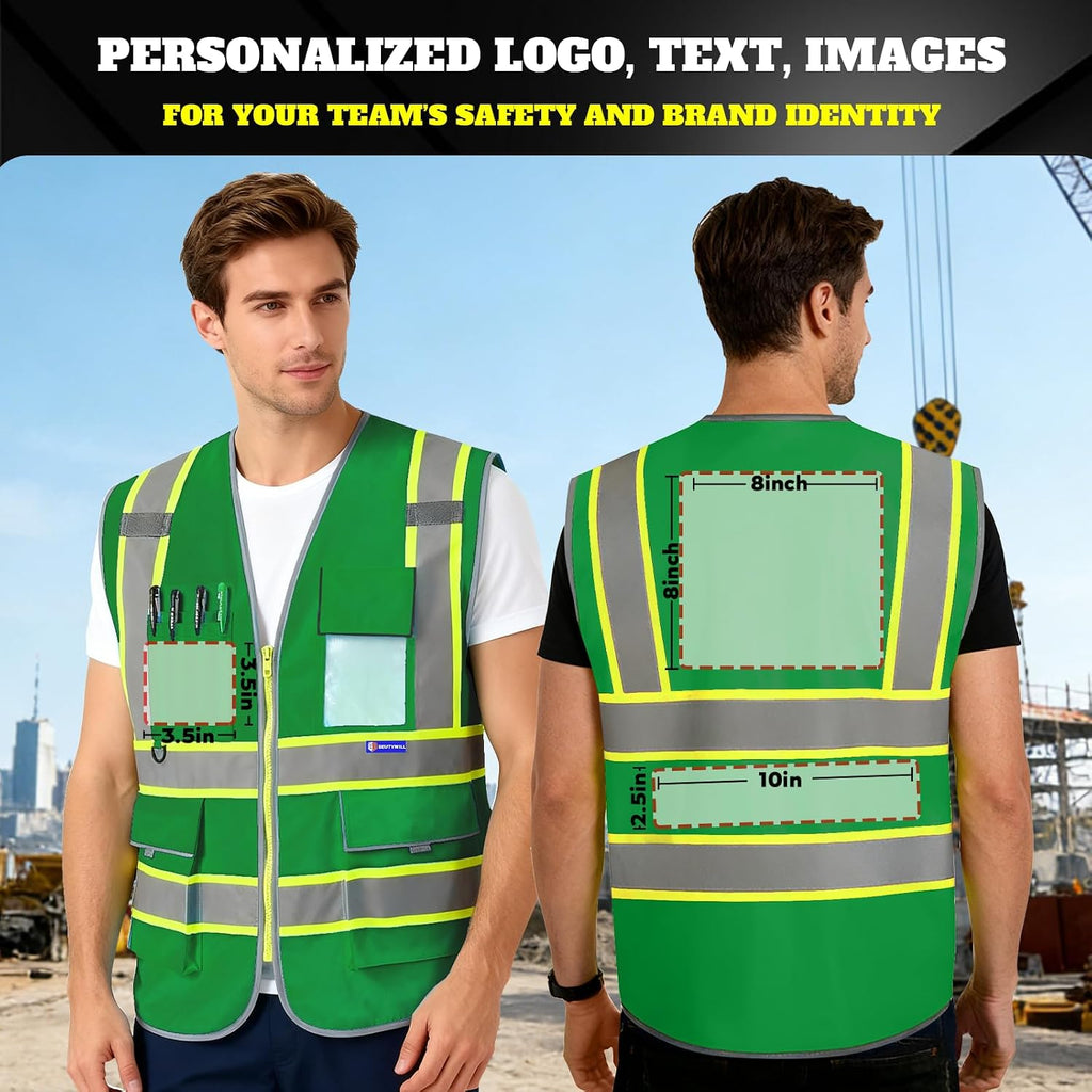 Custom Safety Vest Logo High Visibility Reflective Vest Ansi with Pockets Class 2 Hi Vis Security Construction Workwear