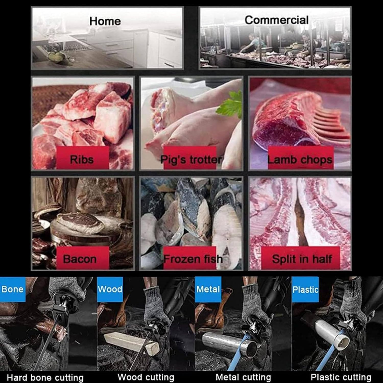 Bone Saw Cordless, Electric Bone Saw Butchers Saw, Meat Bone Saw for Commercial and Home, Professional Reciprocating Saw with Saw Blade for Cutting Metal,B
