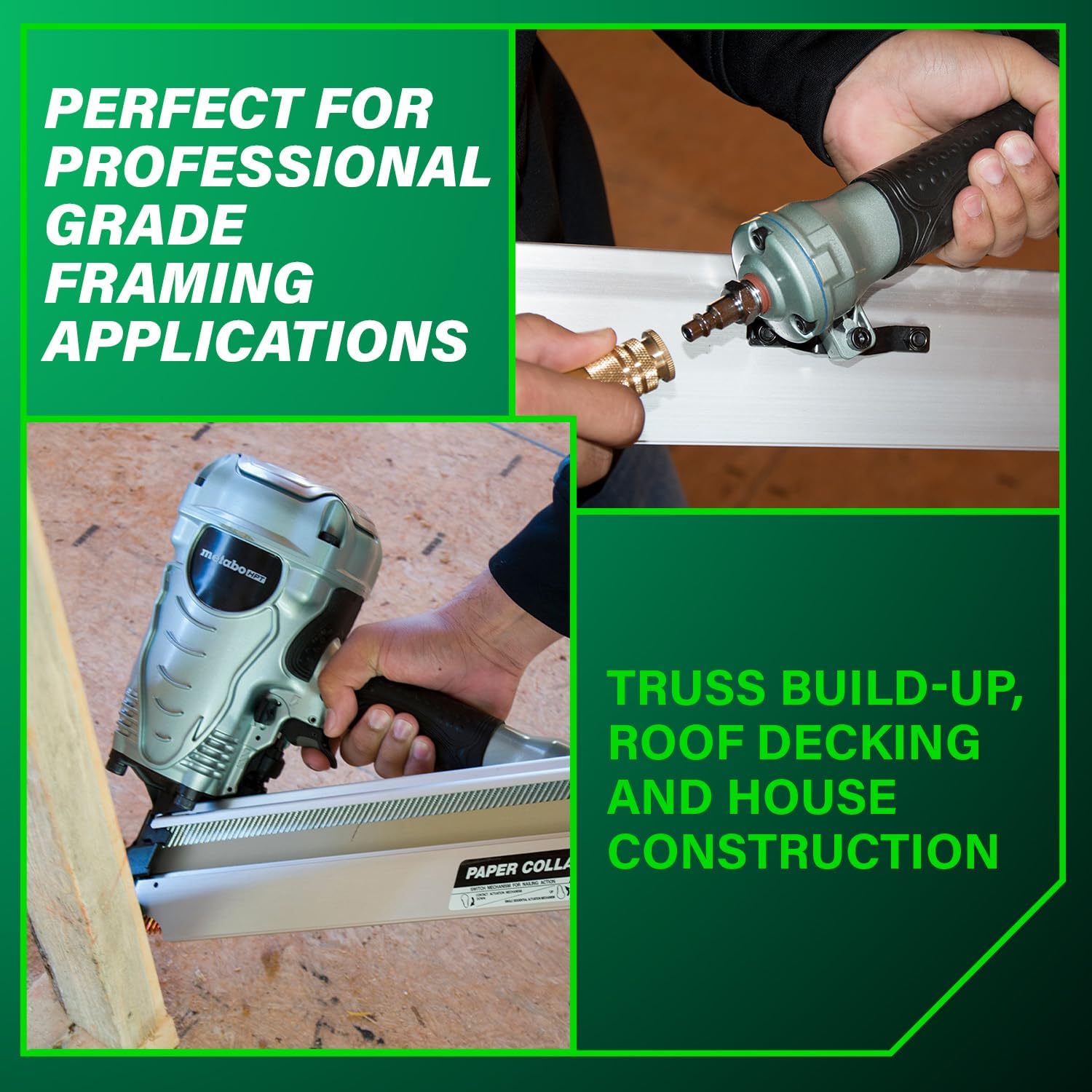 Metabo HPT Framing Nailer, Pro-Preferred Framing Tool for Flooring, Truss Build-Up, Roof Decking, and Housing Construction, Quick Switch Nailing, 3-1/2' 30° Paper Collated Nails, NR90ADS1