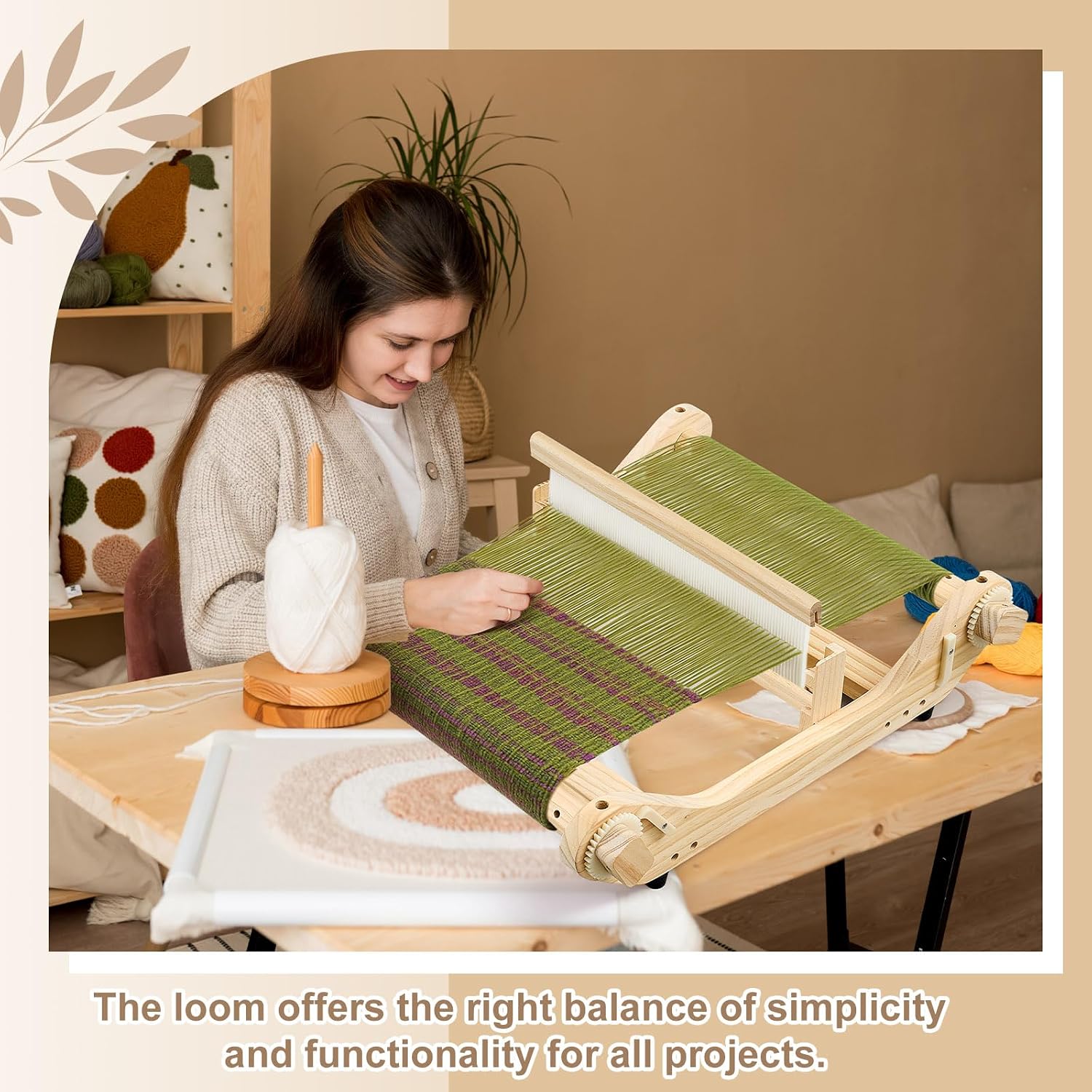 Threlaco 12 Inch Weaving Rigid Heddle Loom Kit Multi Craft Wooden Weaving Loom with Heddle Shed Stick Threads Warping Frame with Pegs and Yarn Stand for Adults Beginners Handcraft DIY Art Crafts