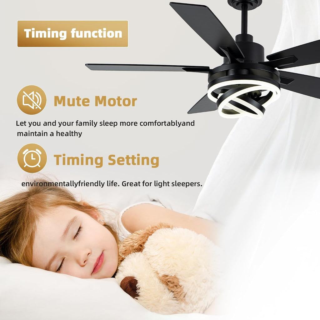 52' Farmhouse Ceiling Fans with Lights,Chandelier Fan with 6-Speed Dimmable LED and Reversible DC Motor,DIY Rings LED,Fandelier Ceiling Fan with 5 Dual Finish Blades for Living Room/Bedroom