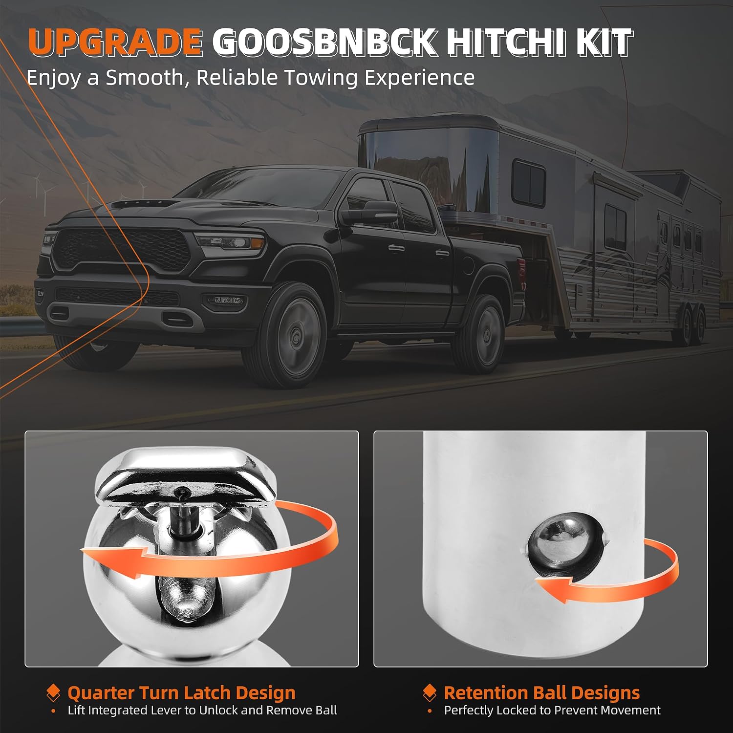 60618 Gooseneck Hitch Ball Kit Compatible with 2013-2026 Dodge Ram 2500 3500，2-5/16 Inch Gooseneck Ball for Truck Bed Safety Chain Anchors | 30000 lbs(Includes Box)