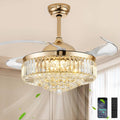 48 Inch Fandelier Ceiling Fan with Light, Chandelier Ceiling Fan for Bedroom Living Room, LED Dimmable, 6-Speed Reversible Motor, Timer & Memory Function-Gold