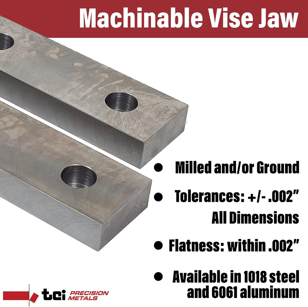 Machinable Metal Vise Jaws for Bench Vise 8 inch, 1'T x 2.5'W x 8'L, 1018 Carbon Steel, Set of 2