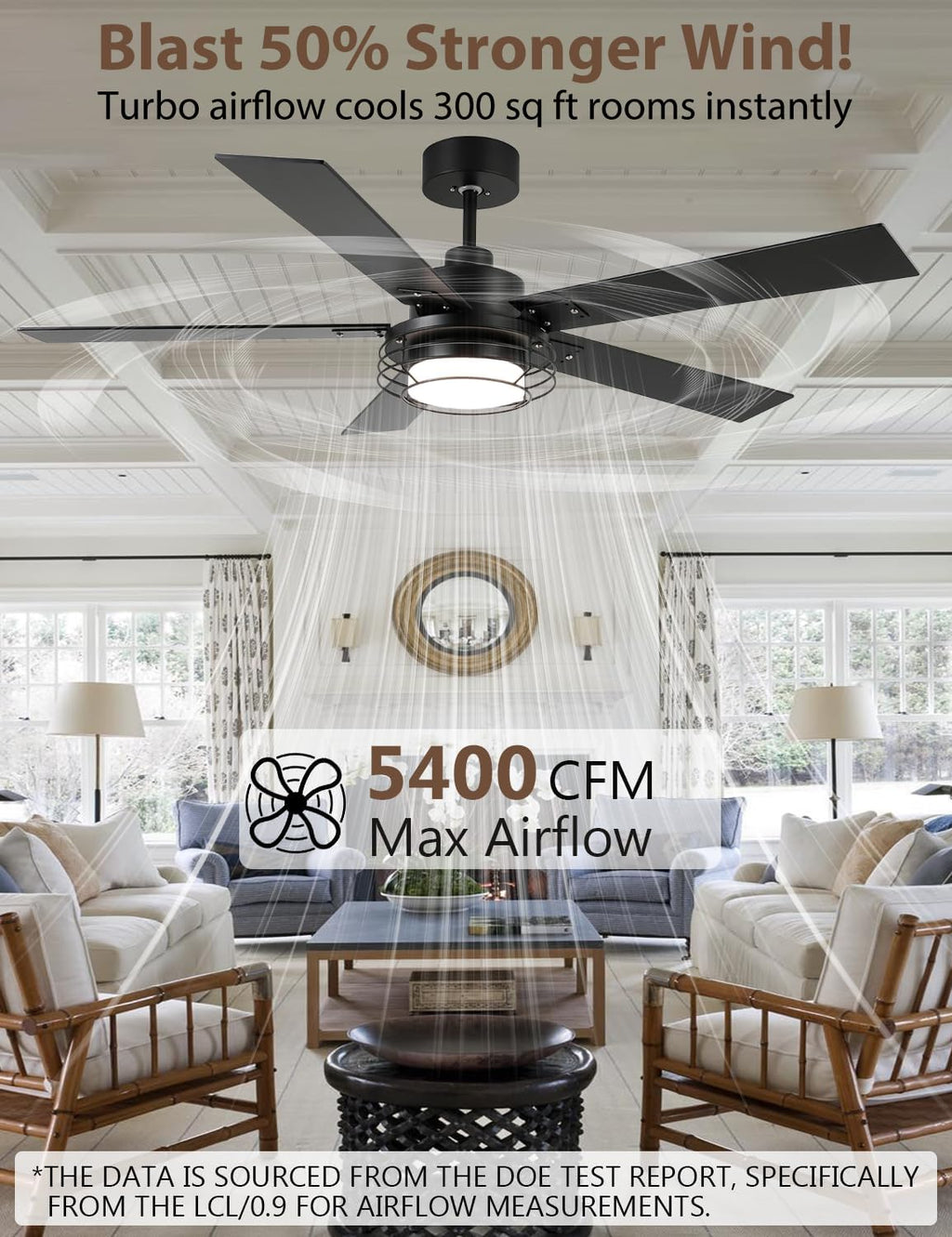 Ceiling Fans with Lights and Remote – Modern Low Profile Fandelier Ceiling Fan with Light for Bedroom & Outdoor Patio,Black 52 Inch DC Motor