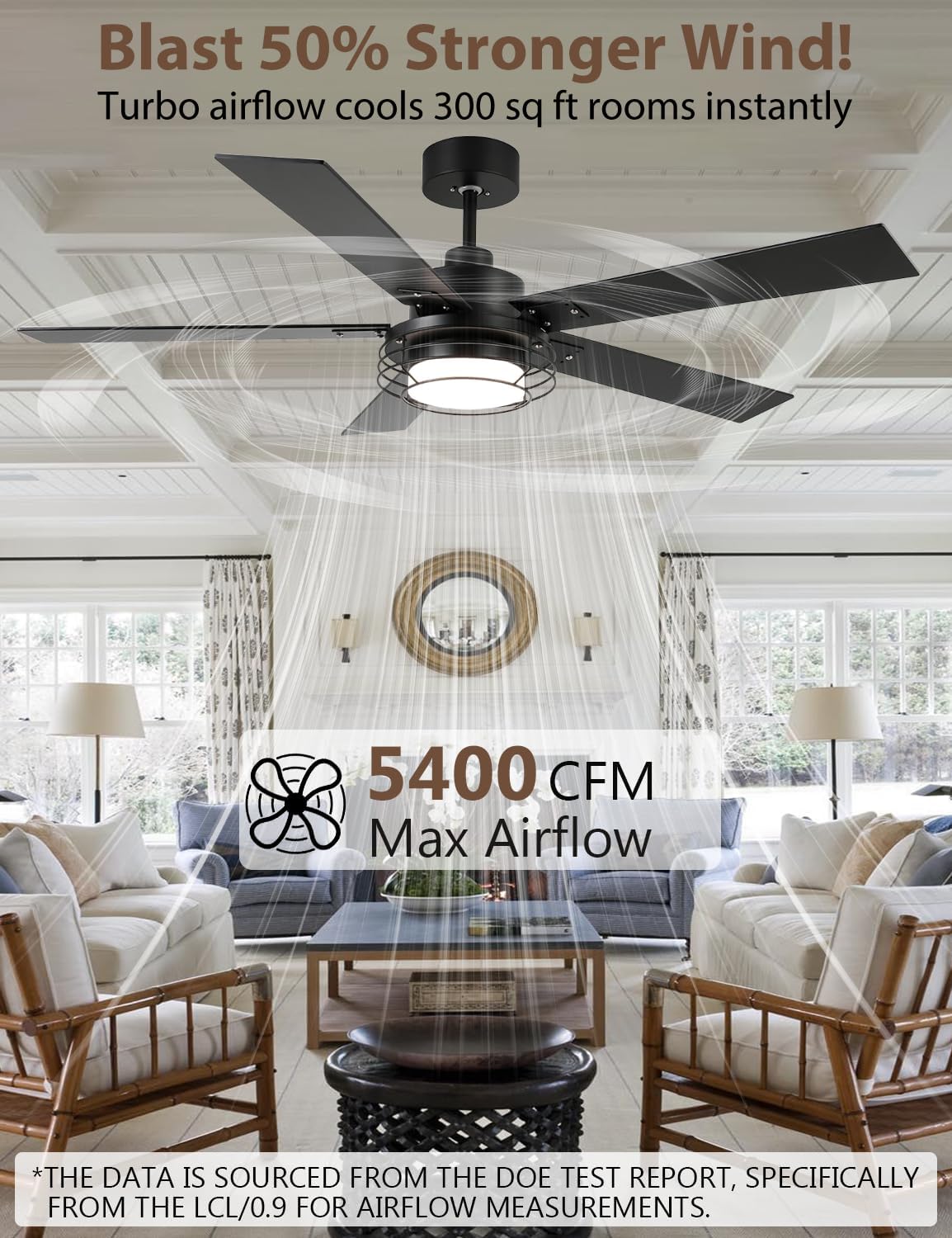 Ceiling Fans with Lights and Remote – Modern Low Profile Fandelier Ceiling Fan with Light for Bedroom & Outdoor Patio,Black 52 Inch DC Motor