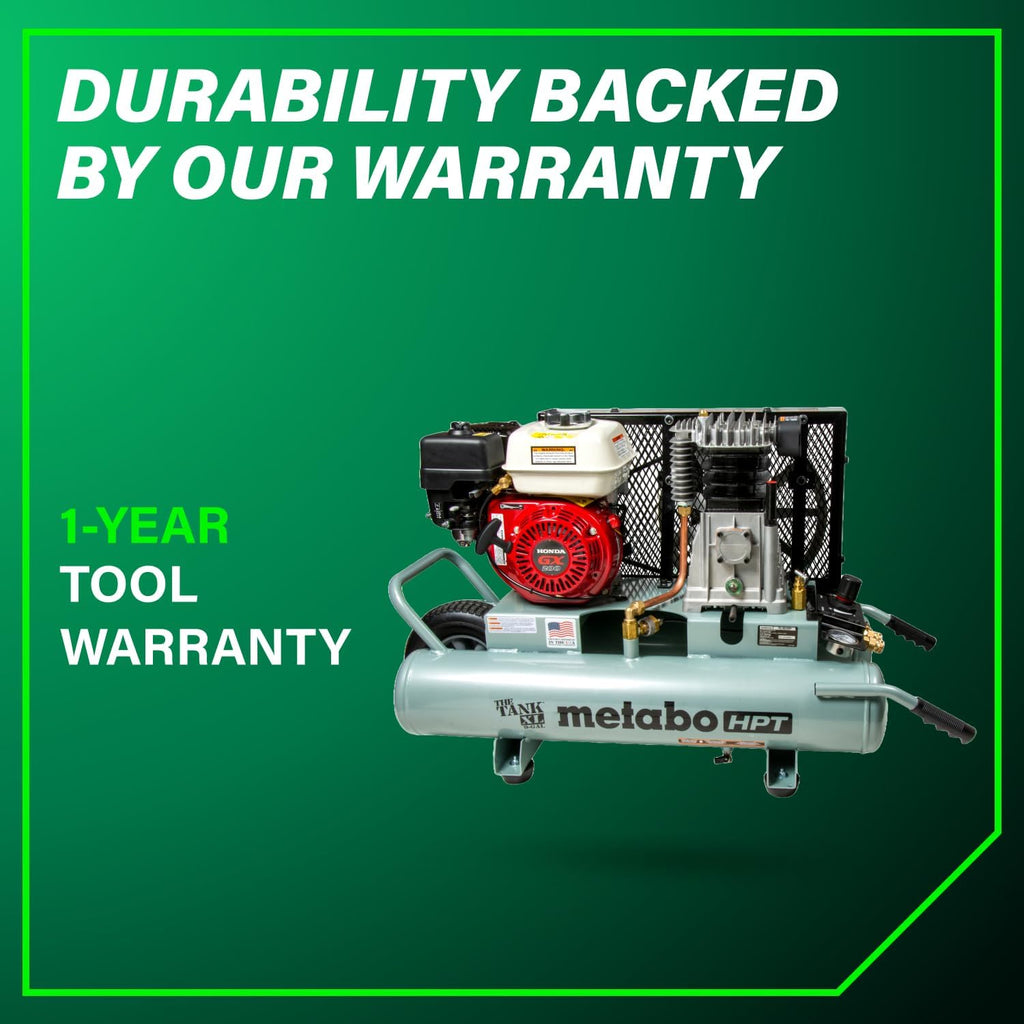 Metabo HPT Air Compressor, THE TANK XL, 9-Gallon Gas Wheelbarrow Compressor, Honda GX 200 Engine, Versatile for Use with Framing, Roofing Nailers, or Siding, Assembled in the USA, EC2610EA