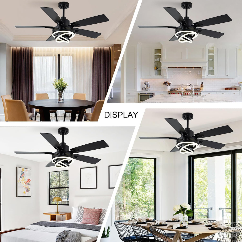 52' Farmhouse Ceiling Fans with Lights,Chandelier Fan with 6-Speed Dimmable LED and Reversible DC Motor,DIY Rings LED,Fandelier Ceiling Fan with 5 Dual Finish Blades for Living Room/Bedroom