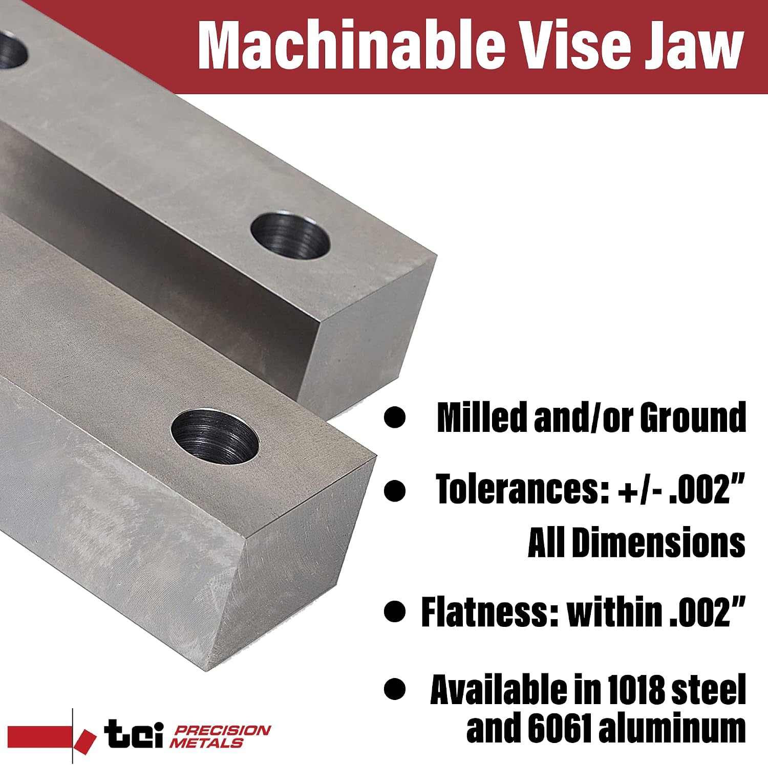 Machinable Metal Vise Jaws for Bench Vise 6 inch, 1.5'T x 2'W x 6'L, 1018 Carbon Steel, Set of 2