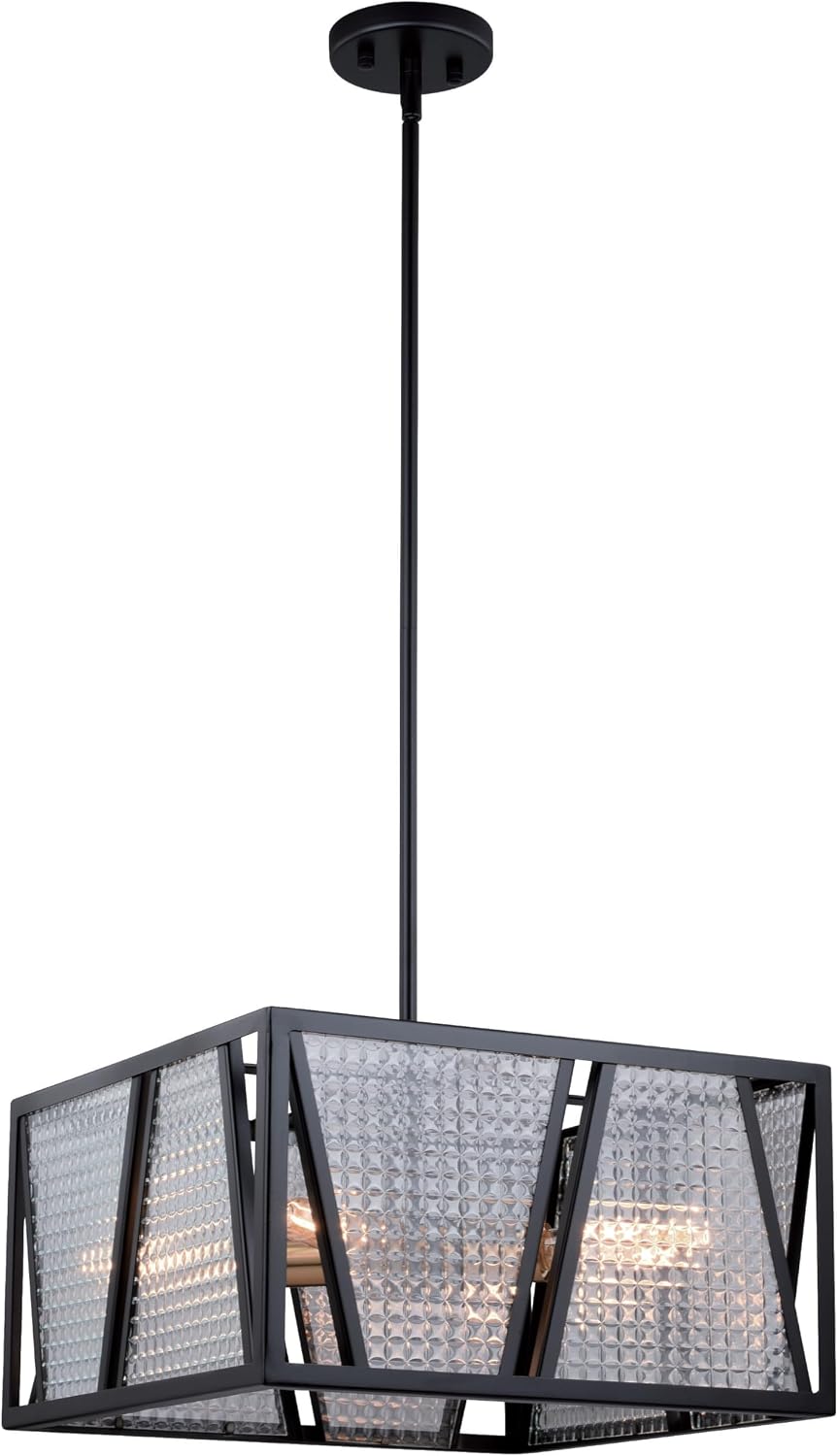 VAXCEL Oslo 16.25-in W Black Geometric Square Semi Flush Mount Ceiling Light Clear Glass