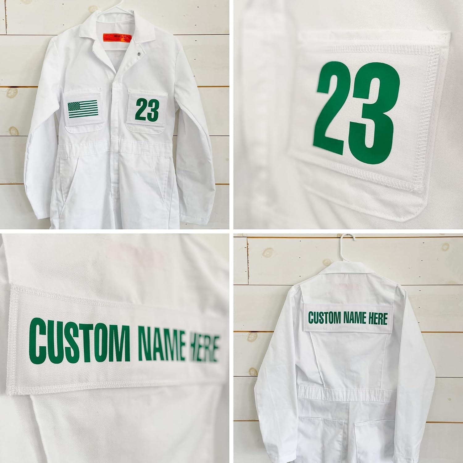 Caddie Adults Uniform Custom Golf Outfit (White) - Caddy Jumpsuit w/2 Front Pocket Patches,1 Back Patch