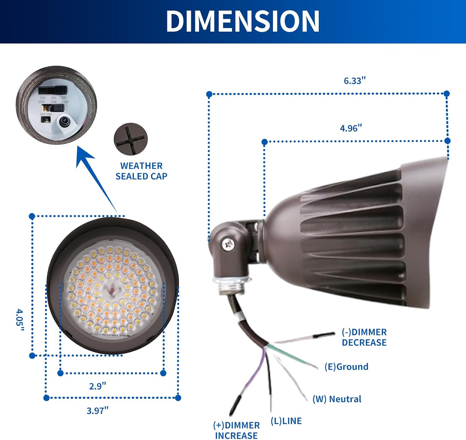25W LED Bullet Flood Light,3375 Lumens 3CCT Switch & Knuckle Mount 120-277V Dimmable Commercial Outdoor IP65 LED Landscape, 40° Beam Angle, 25W/20W/13W Changeable with photocell UL&cUL Listed, 12PACK