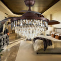 Fandian 42' Modern Crystal Ceiling Fan with Lights Remote Control Brown Chandelier Fixtures, Luxury Retractable Baldes Fandelier, 3 Color Lighting for Dining Room, Living Room