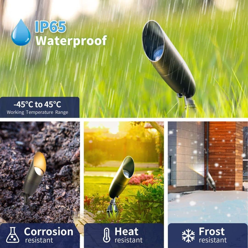 Gardenreet Low Voltage Spot Lights - Brass Landscape Spotlight Wired, 12V Outdoor LED Uplights, Waterproof 4 Inch Electrical, Bronze for Patio Wall Washer with 2700K Warm White MR16 Bulb (6 Pack)