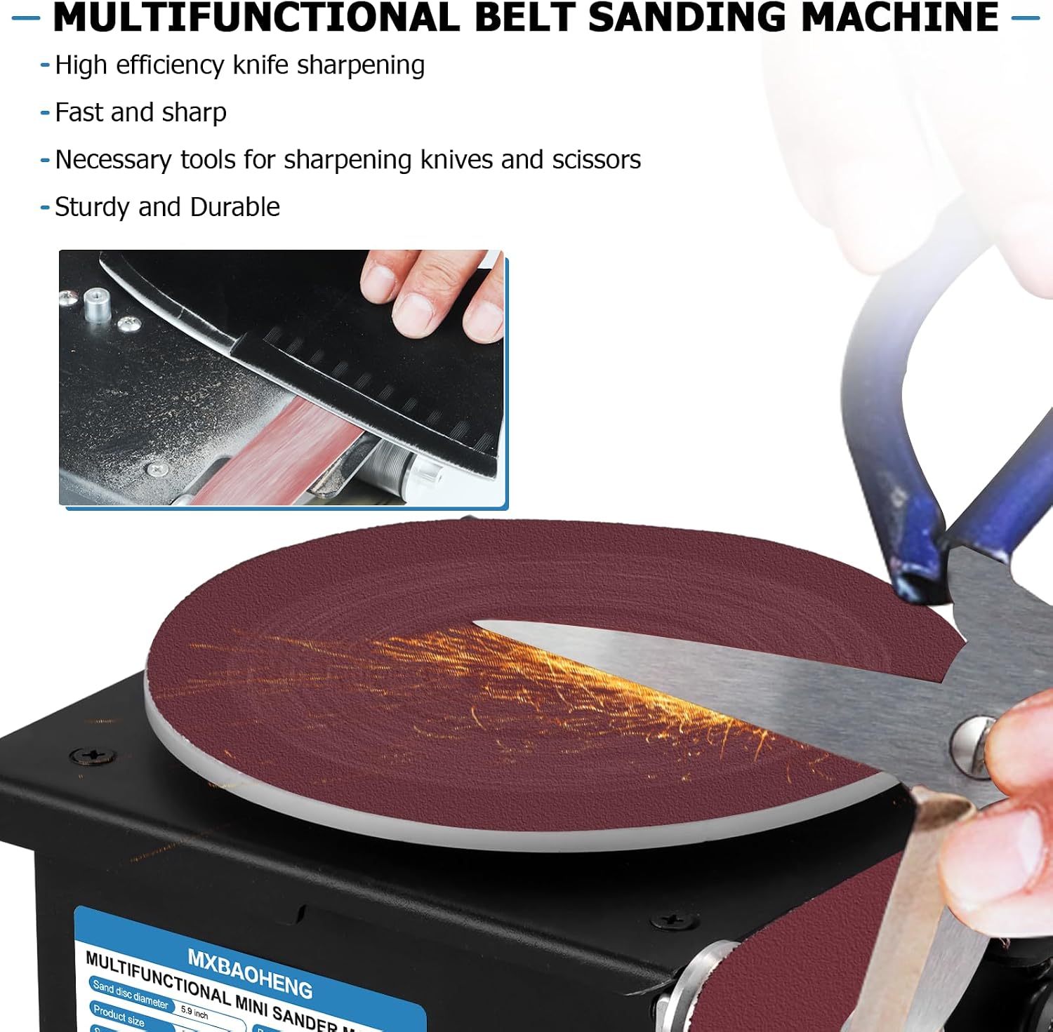 MXBAOHENG Mini Disc Sander 6-Inch Electric Mini Belt Sander 1.2-Inch by 15-Inch, Small Sanding Belt Machine for Wood Crafts Metal Stone Grinding 100W 8000RPM (Model A)