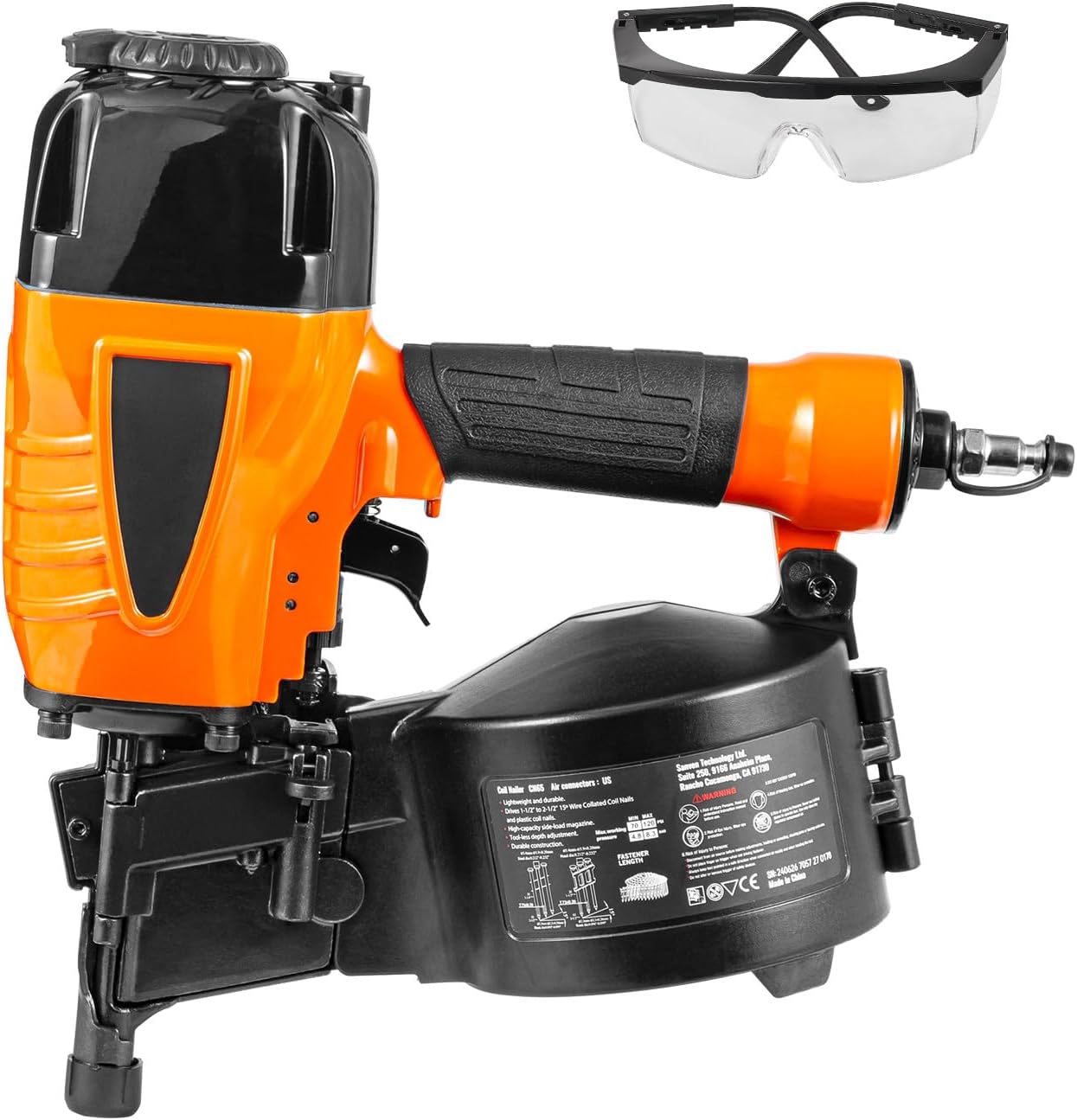 Happybuy Coil Siding Nailer CN65, 1-1/4' to 2-1/2' 15 Degree Pneumatic Siding Nail Gun with Tool-Less Depth Adjustment, 70-120PSI Air Coil Nailer for Siding, Pallet Sheathing, Wooding, Fencing