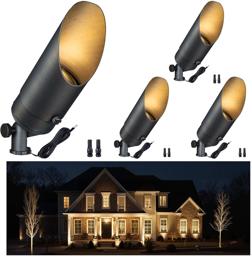 Gardenreet Brass Landscape Lighting - Low Voltage Outdoor Spotlights, Wired LED Uplights 12V, Waterproof Spot Lights, Antique Bronze for Outside Trees Without MR16 Bulb (4 Pack)