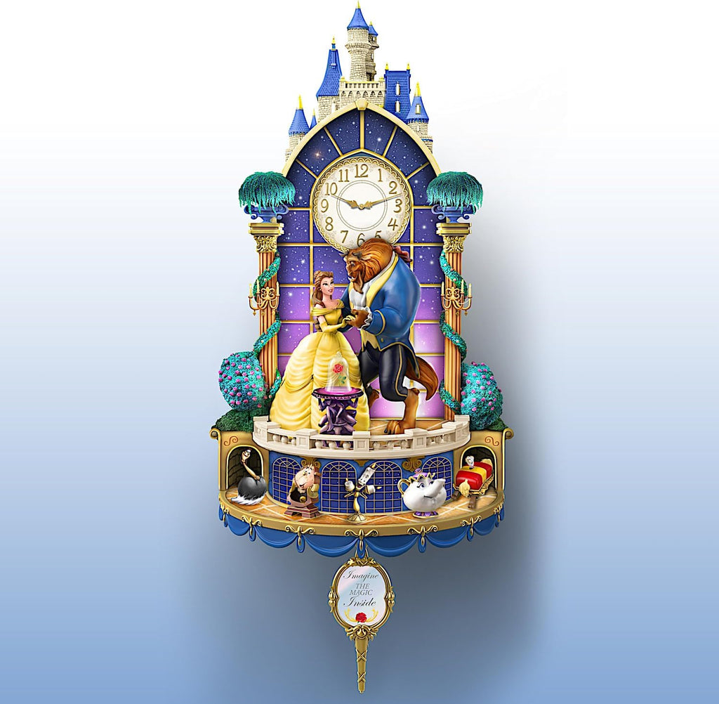 The Bradford Exchange Disney Beauty and The Beast Happily Ever After Illuminated Hand-Sculpted Wall Clock