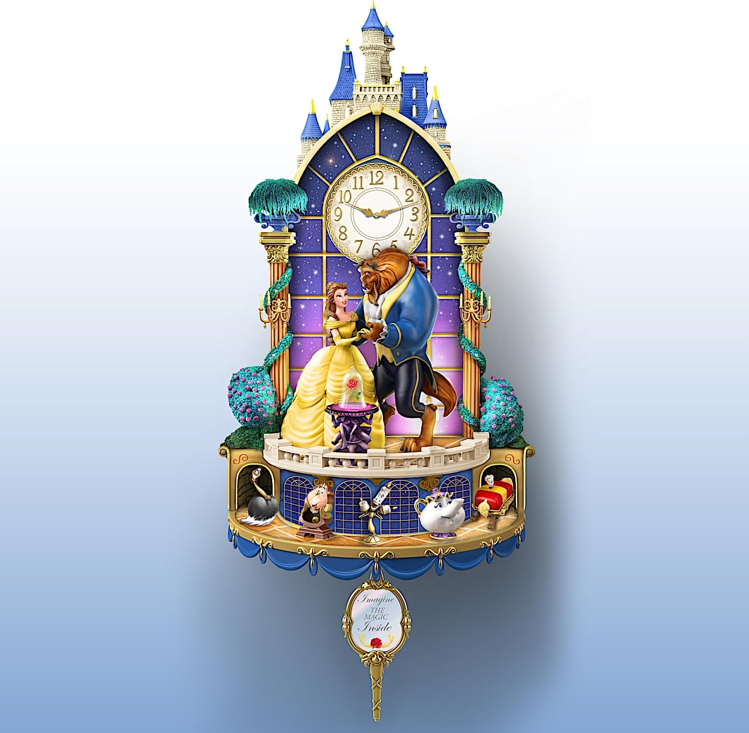 The Bradford Exchange Disney Beauty and The Beast Happily Ever After Illuminated Hand-Sculpted Wall Clock