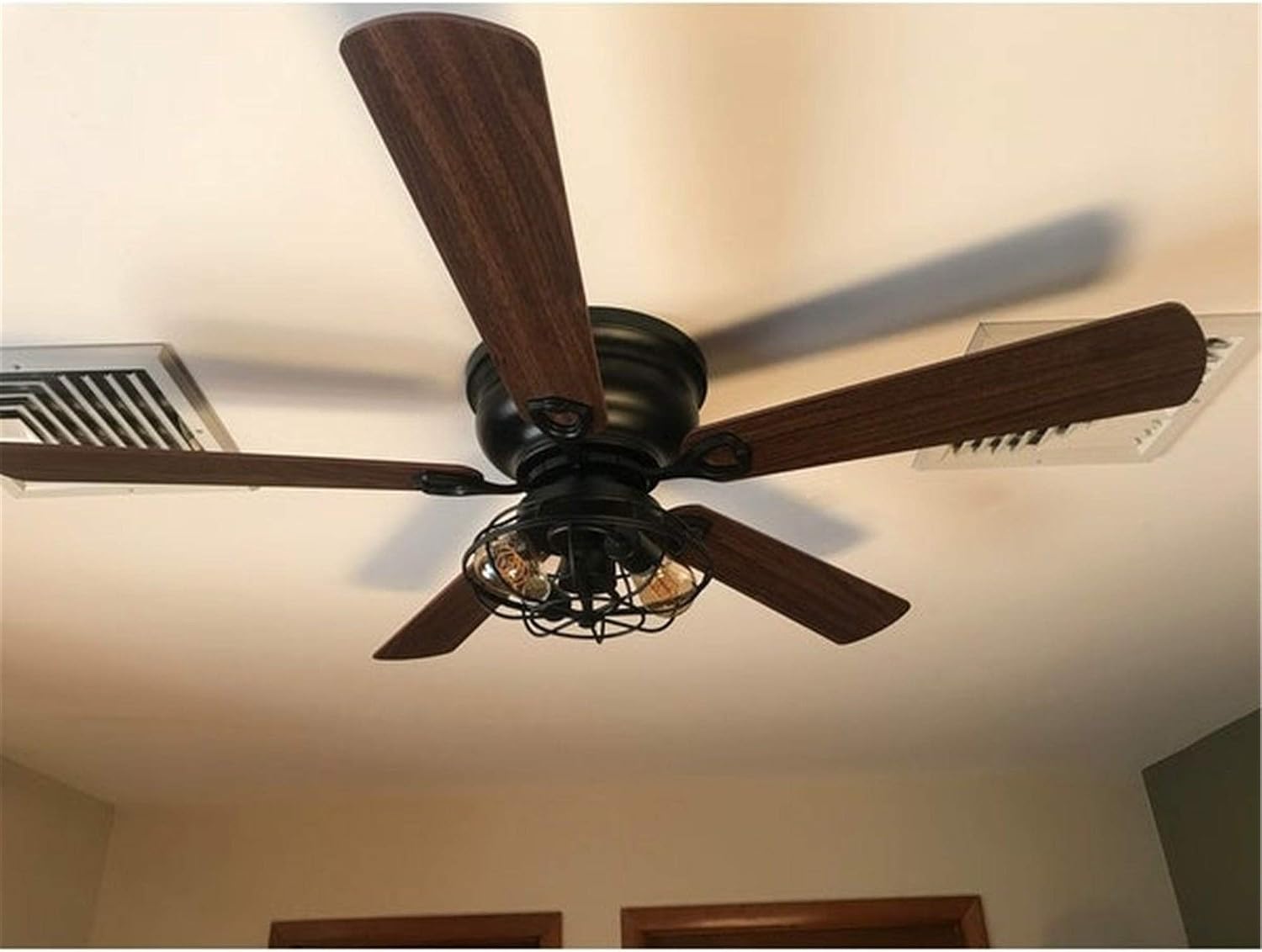 Unknown1 48' Low Profile Metal 5-Blade Ceiling Fan with Remote Black Rustic Wood Blades Included