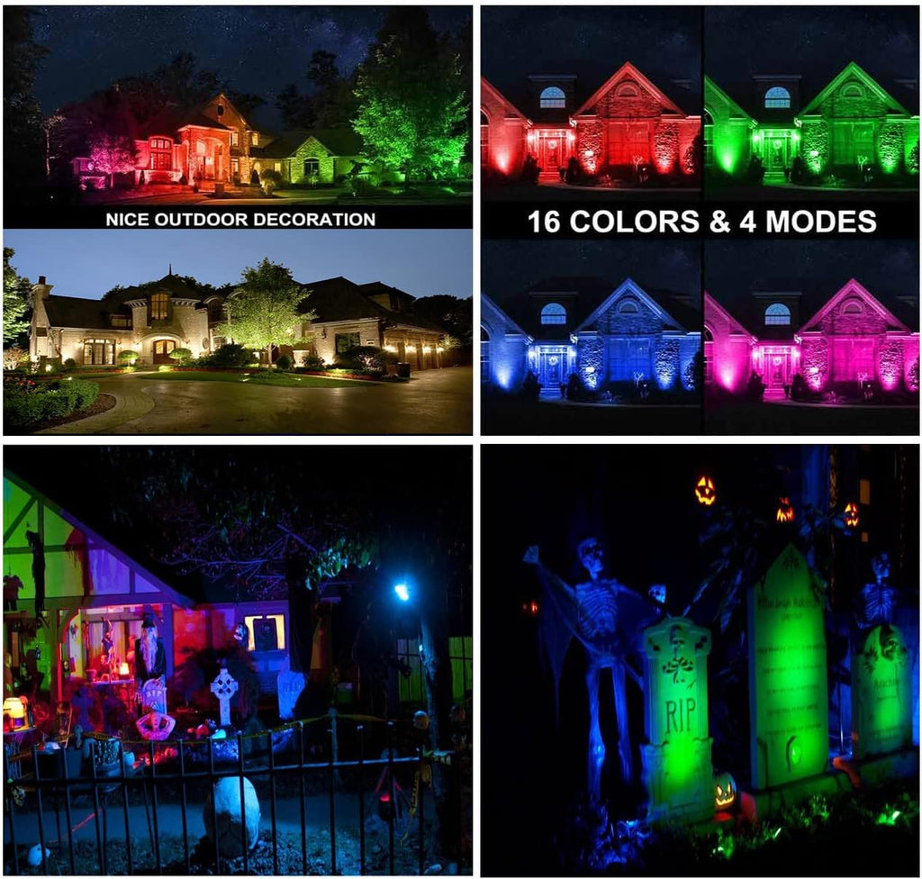 Landscape Lights 10W Christmas Spot Lights Outdoor RGBW Color Changing RGB and Warm White AC 110V-240V LED Landscape Lighting Remote Control Spotlight for Outdoor Yard Garden Lawn (6Pack)