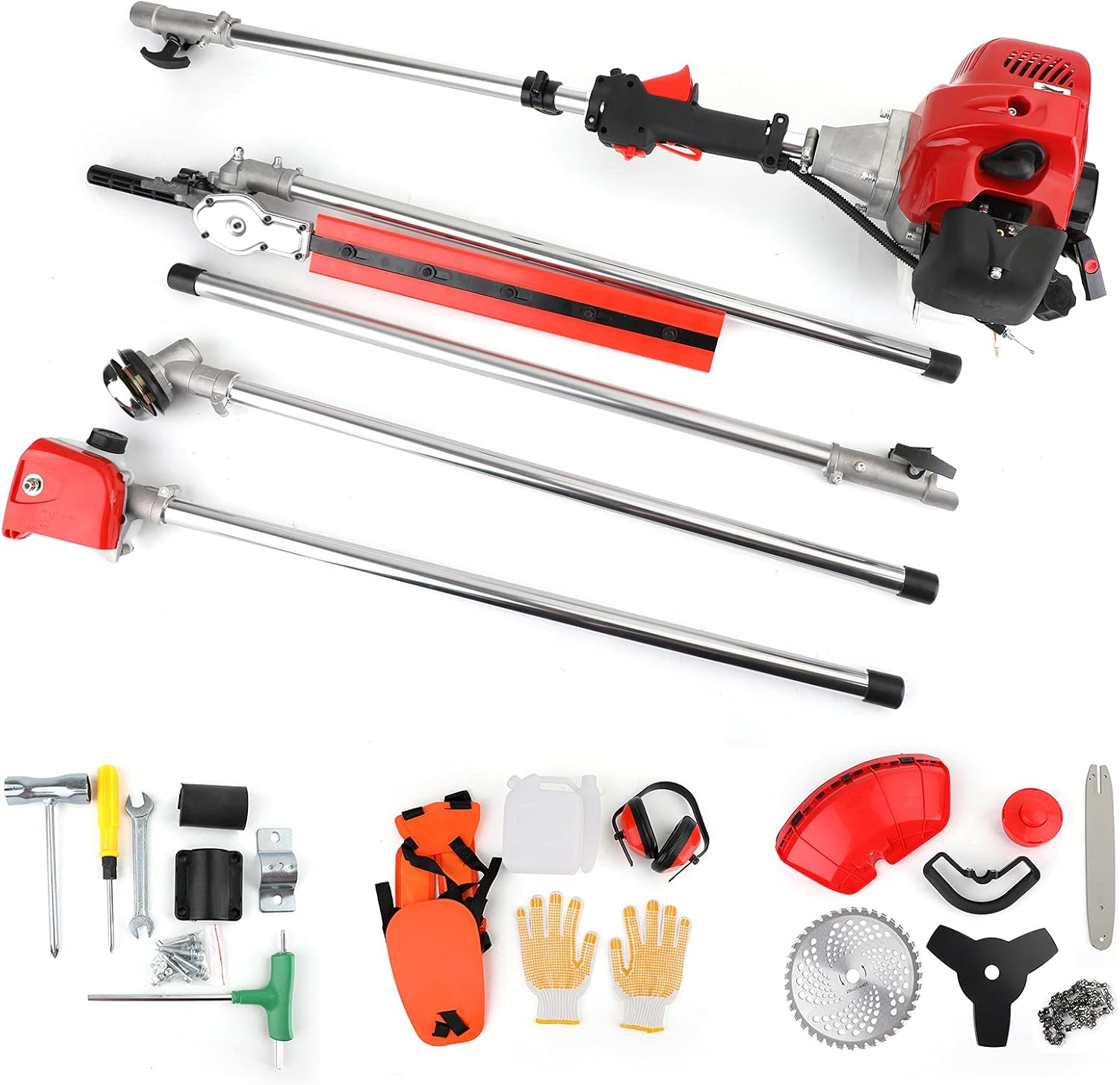 Topteng 5-in-1 52cc 2 Stroke Gas Powered Multi Tool Set with Brush Cutter, Grass Trimmer, Chainsaw, Hedge Trimmer & Pole Saw Cordless - Outdoor Garden Tools for Lawn, Bush & Tree Maintenance