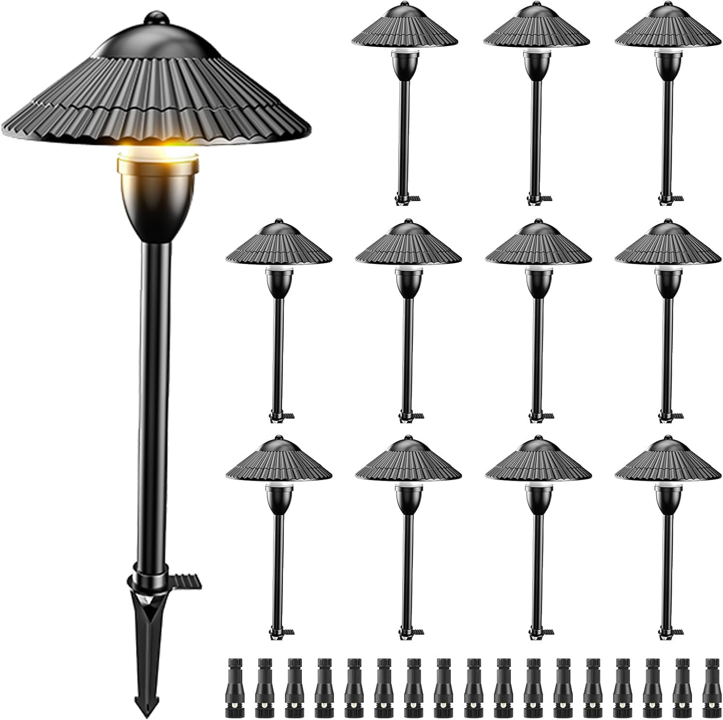 ZUCKEO Low Voltage Landscape Lighting LED Pathway Lights, 5W Landscape Path Lights 3000K Warm White 12-24V, Outdoor IP66 Ground Light for Garden, Walkway, Yard (12-Pack with Connector)