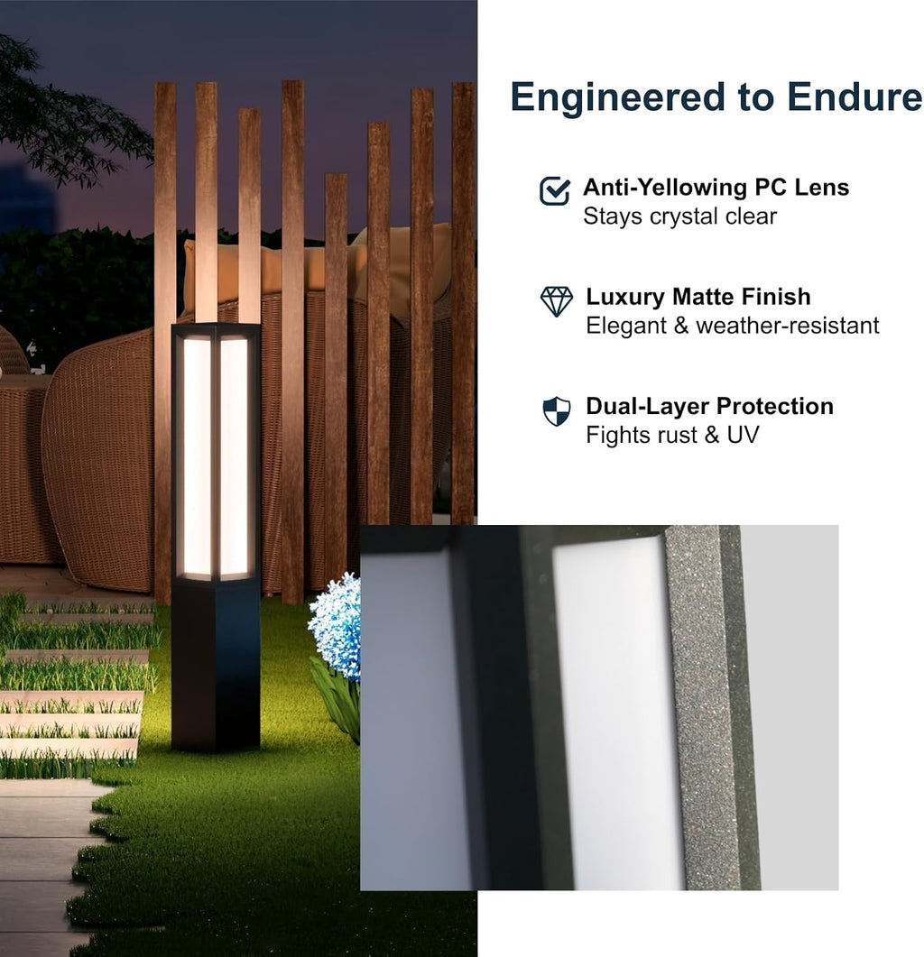 SkyGlow 32' Bollard Light, 120V Line Voltage Aluminum LED IP65 Waterproof Modern Outdoor Landscape Path Lights 3000K Curb Appeal Hardwired for Garden Pathway Lawn Patio Courtyard Driveway Commercial