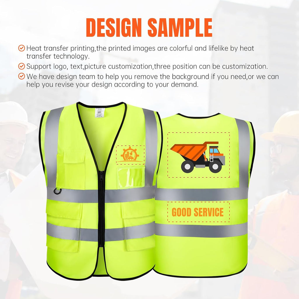 Custom Logo Safety Vest High Visibility Reflective Vest Class 2 Standard with Pockets and Zipper