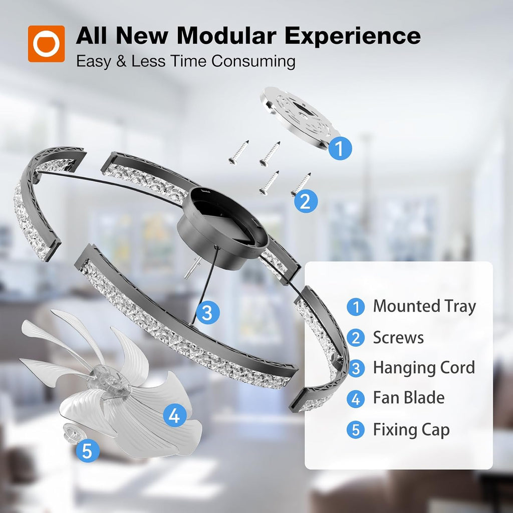 addlon 24'' Frosted Ceiling Fan with Light and 24'' Crystal Fandelier Bundle