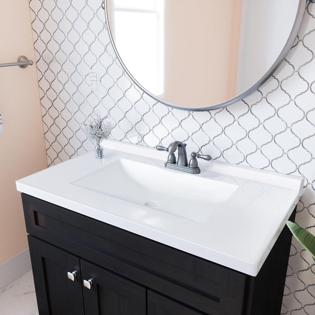 Design House 630236 Camilla Cultured Marble Vanity Top Single Bowl Sink 4-Inch Centerset with Integrated Backsplash, 37-Inch, Solid White