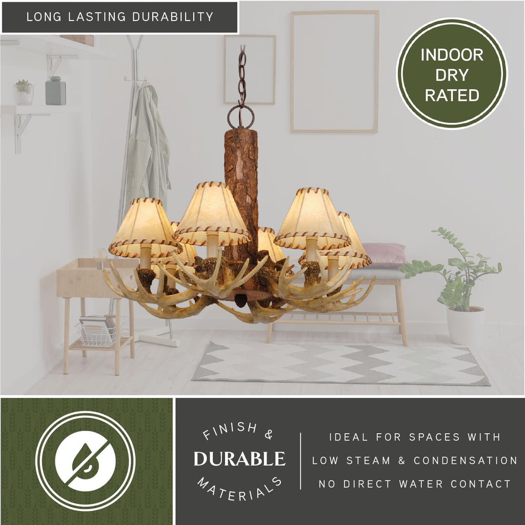 VAXCEL Lodge 6 Light Cream Rustic Antler Chandelier