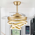 42 Inch Retractable Ceiling Fan with Lights, Gold Fandelier Ceiling Fans with Light and Remote, Reversible, 6 Speed Dimmable LED Chandelier Ceiling Fan for Bedroom Living Room Dining Room, 3000K-6000K