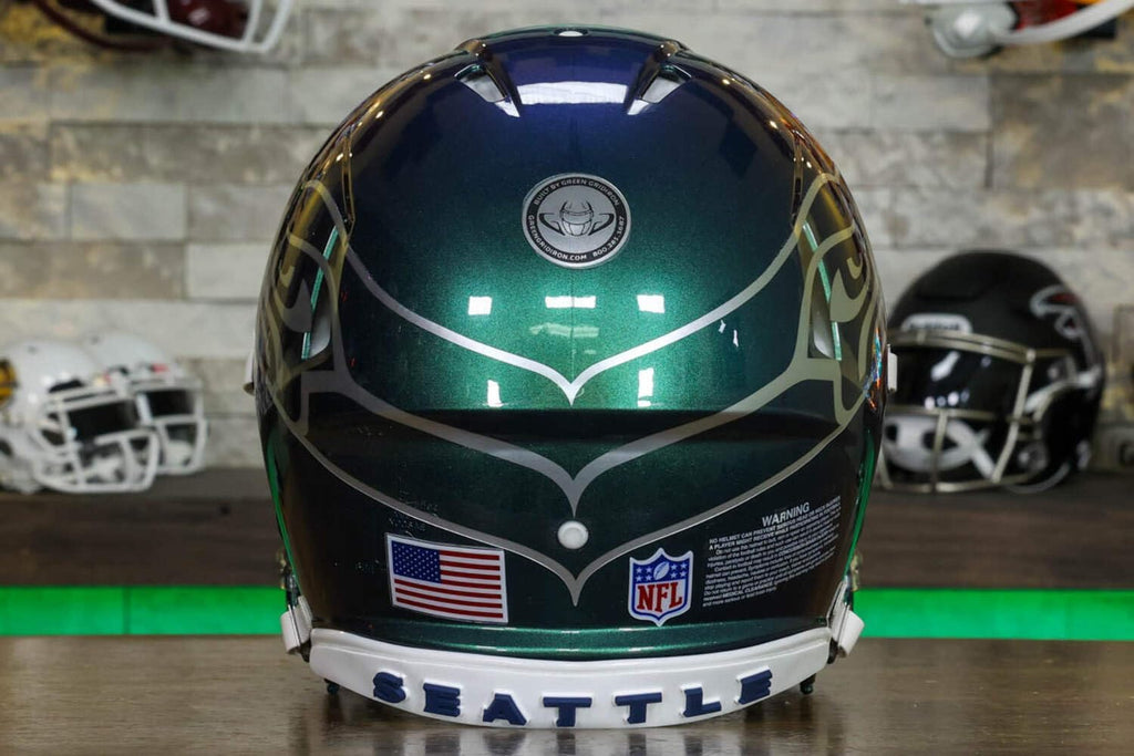 Seattle, Seahawks Collectible Speed Authentic Helmet - Rivalries GG Special Edition - with Free USA Flag Decal - Green Gridiron