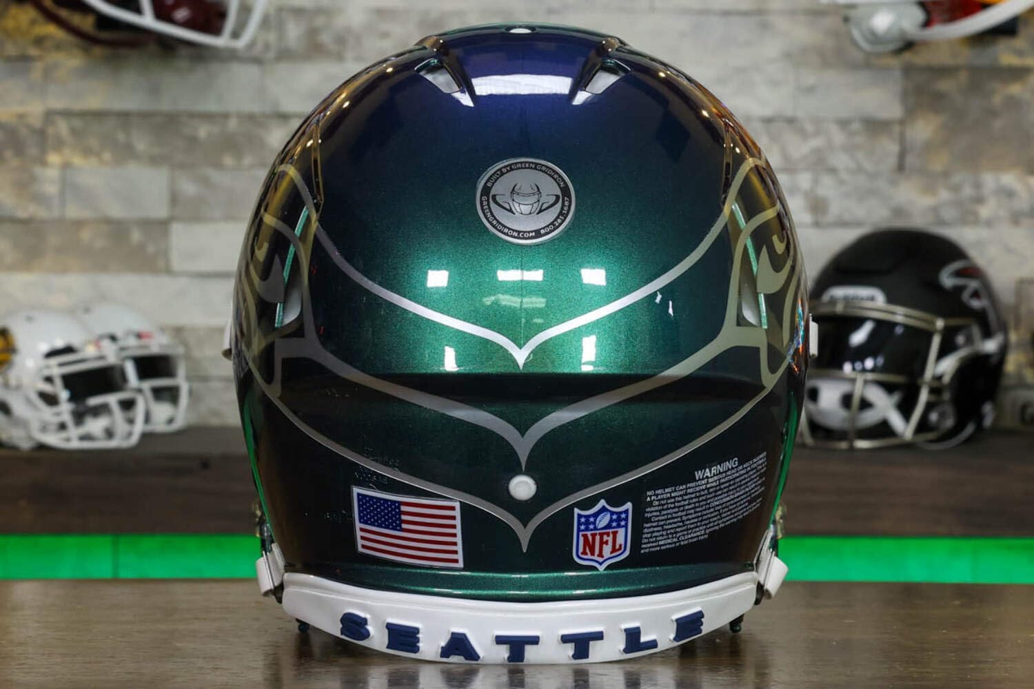 Seattle, Seahawks Collectible Speed Authentic Helmet - Rivalries GG Special Edition - with Free USA Flag Decal - Green Gridiron