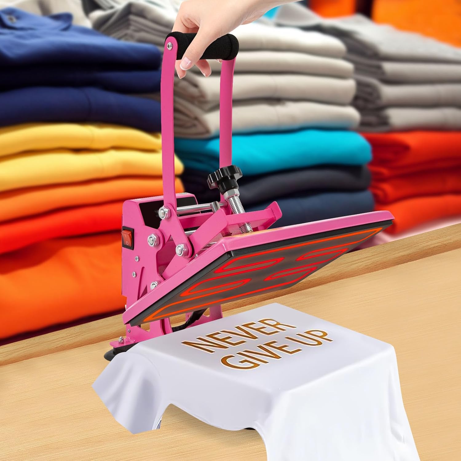 Heat Press Machine 11.8 * 9inch, Intelligent Control Heating Sublimation Heat Press Machine for T Shirts,Clamshell Digital T Shirt Press Machine for Homes, Craft Stores, Print Stores (Pink)