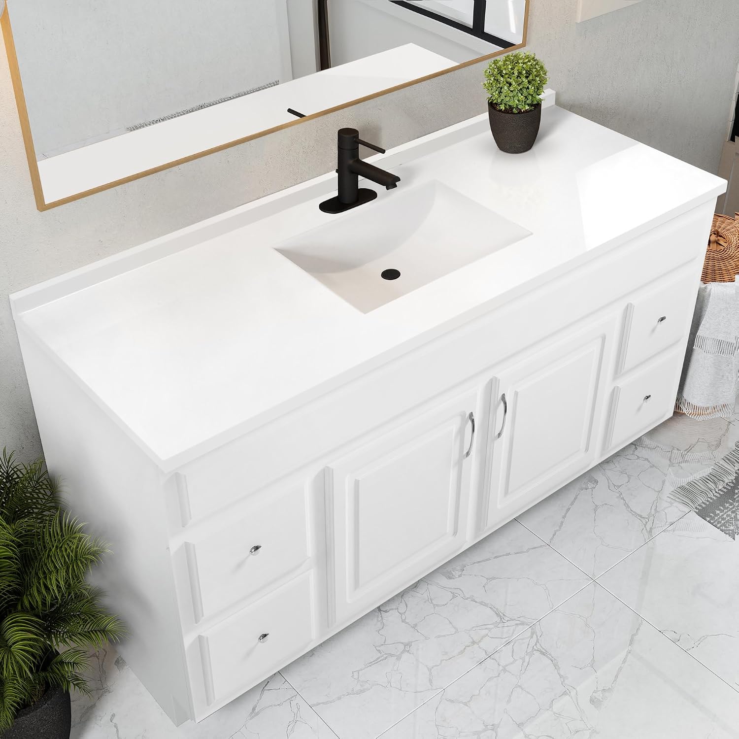 Design House 61-Inch Camilla II Modern Vanity Top with Backsplash, Improved Packaging, Solid White – Design House, 630251