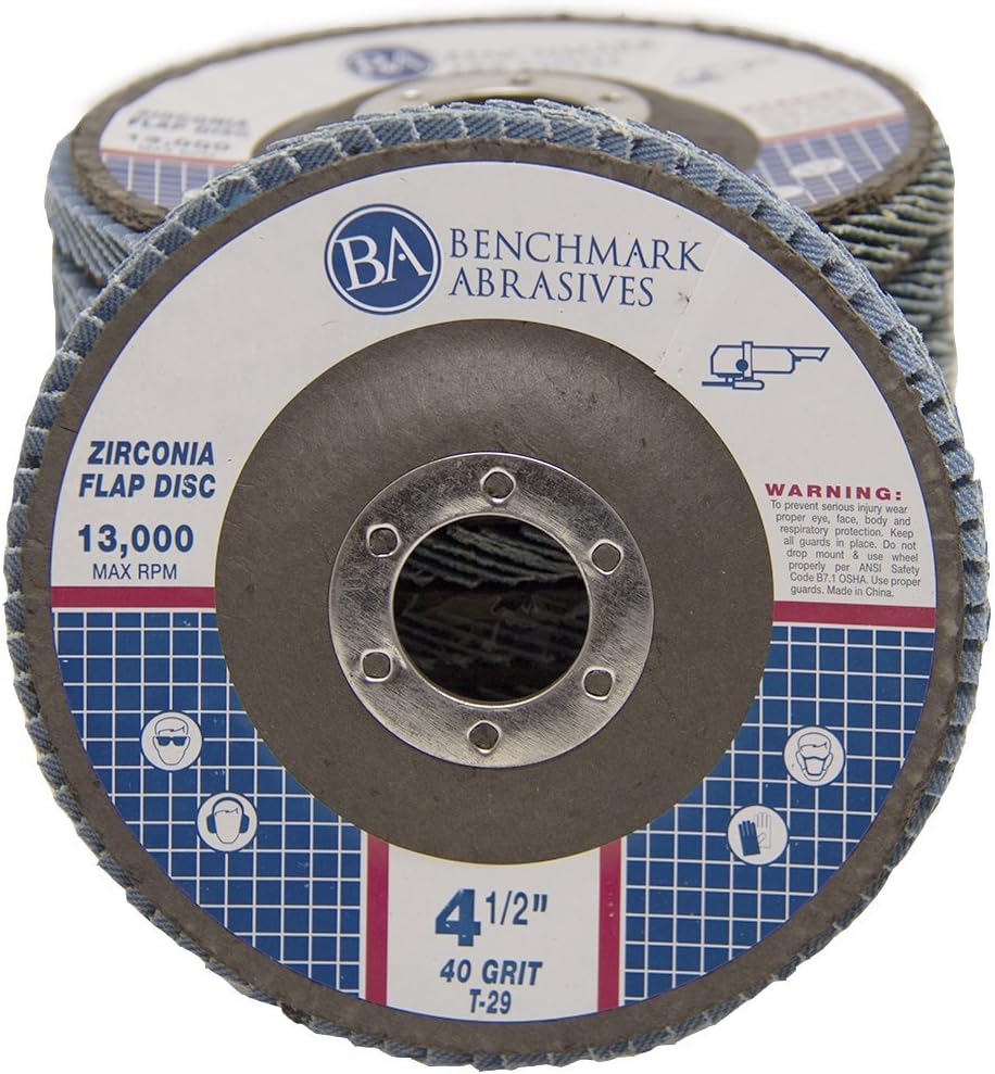 Benchmark Abrasives 4.5' x 7/8' Premium Zirconia T29 Angled Flap Discs 4 1/2 for Angle Grinder, Sanding Discs, Finishing, Rust, Stock Removal- Grinding Wheels 4 1/2 Inch (100 Pack) - 40 Grit