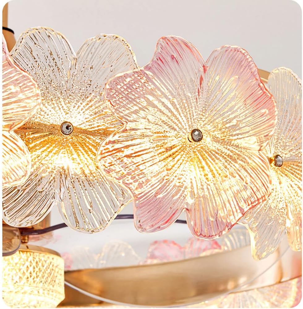 Ceiling Fan with Light Remote - 20 Reversible Dimmable LED Pink Crystal Flower Ceiling Fan for Girls Bedroom, Living Room, Nursery - 360° Rotating Kid-Friendly Design