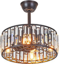 18.2' Modern Crystal Ceiling Fan with Light Black Crystal Fandelier Light Caged Ceiling Fan Light with Remote Reversible Industrial Chandelier Fan for Bedroom Living Room Dining Room Entry foryer