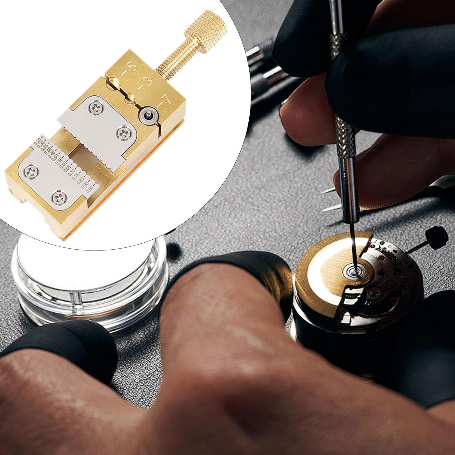 Precision Watch Repair Tool - Adjustable Copper Clamp for Watch Hands, Wheels & Pin Tubes - 0.2-1mm Table Vice for Professional Watchmakers & Hobbyists