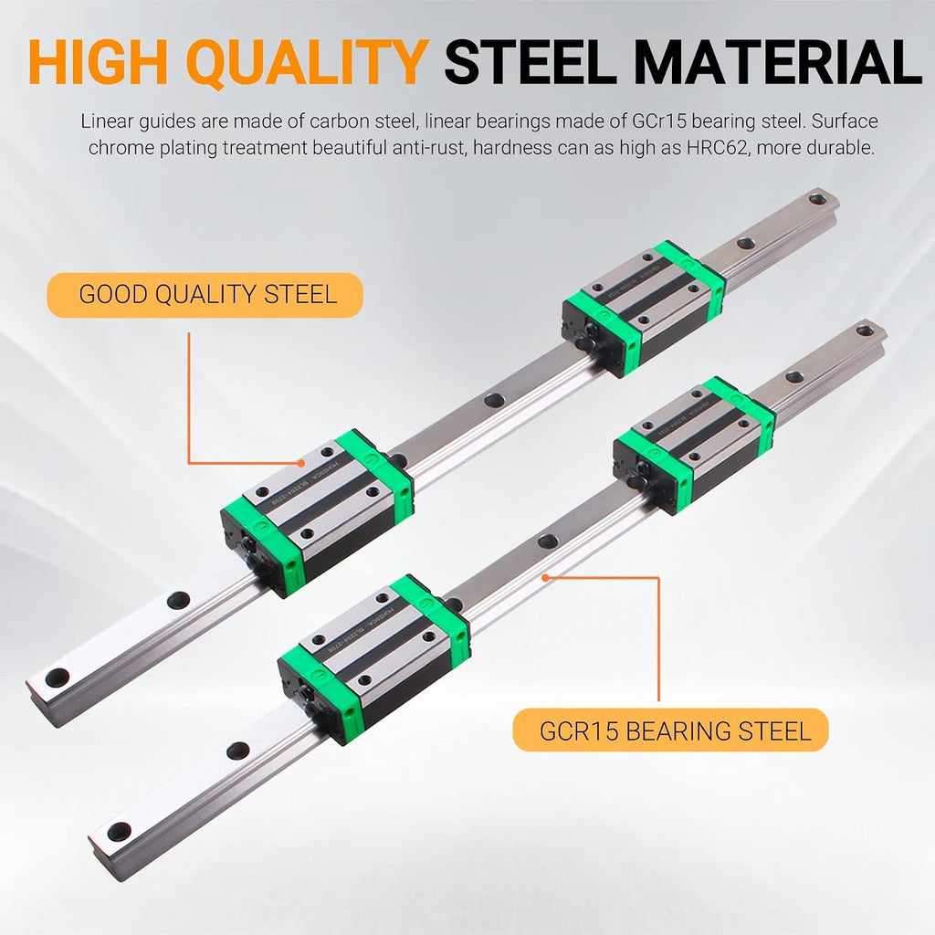 2Pcs Linear Guide Rail kit HGR25-800mm Linear Slide Rails with 4Pcs HGHCA25 HGH25 Linear Blocks Bearing + Dust Cover C6 + Socket Head Cap Screw for DIY CNC Routers Lathes Mills