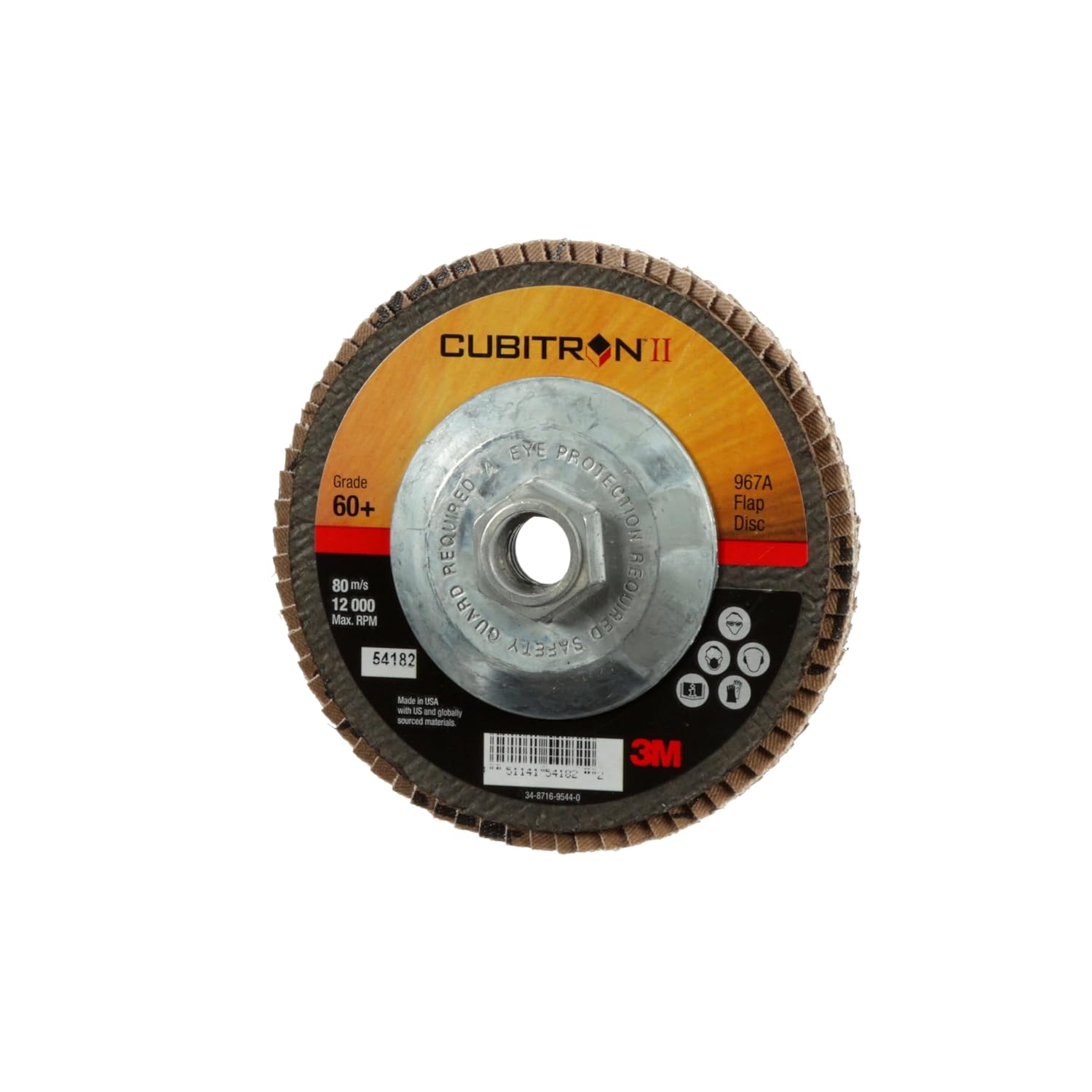 3M Cubitron II Flap Disc 967A, 60+, T27, 5 in x 5/8'-11, Pack of 10, Medium Pressure Applications, Light Deburring, Scale Removal, Oxide Removal, Surface Prep